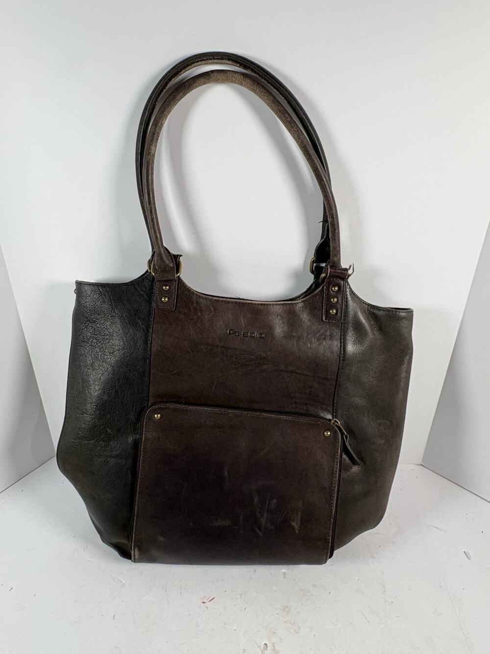 Solo Leather Laptop Tote Shoulder Bag Brown Business Briefcase 17” Carryall
